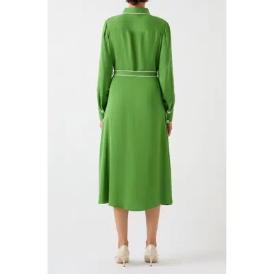 Lk Bennett Elise Tie Waist Long Sleeve Midi Shirtdress In Green