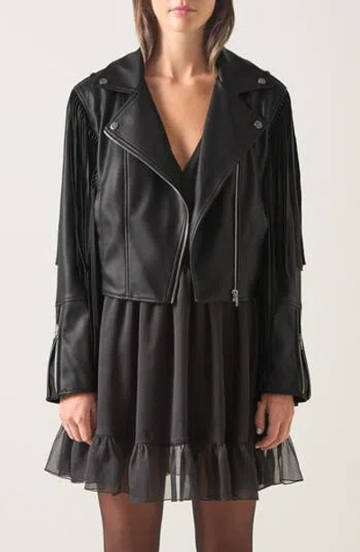 Lk Bennett Eliza Fringe Faux Leather Jacket In Black