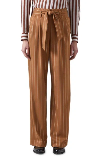 Lk Bennett Ellis Stripe Tie Waist Straight Leg Pants In Brown