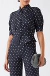 Lk Bennett Elsie Dot Crop Shirt In Navy Ivory