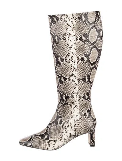 Pre-owned Lk Bennett Embossed Leather Animal Print Boots In Multicolor