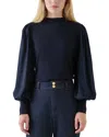 Lk Bennett Erica Spring Navy Mixed Media Knitted Top In Blue