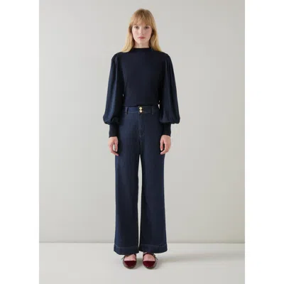 Lk Bennett Erica Spring Navy Mixed Media Knitted Top