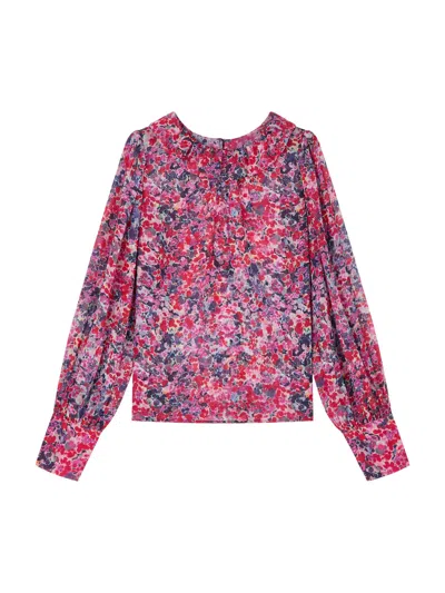 Lk Bennett Erin Multi Watercolor Floral Blouse In Pink