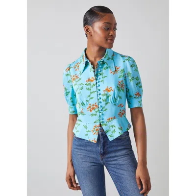 Lk Bennett Esme Woven Tops In Blue
