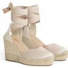 Lk Bennett Esmerelda Ankle Wrap Wedge Sandal In Natural