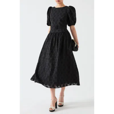 Lk Bennett Esmerelda Puff Sleeve Fit & Flare Midi Dress In Black