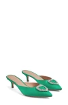 Lk Bennett Womens Gre-green Estella Crystal Heart-brooch Satin Mules In Green