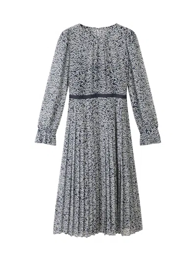 Lk Bennett Estelle Navy And Cream Heart Print Pleated Dress In Blue