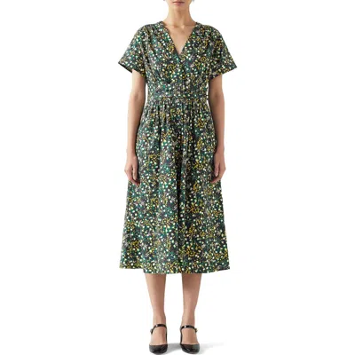 Lk Bennett Eva Meadow Midi Dress In Green/black Multi