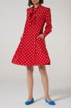Lk Bennett Evia Long Sleeve Silk Dress In Red