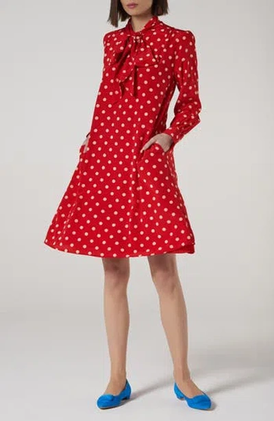 Lk Bennett Evia Long Sleeve Silk Dress In Red