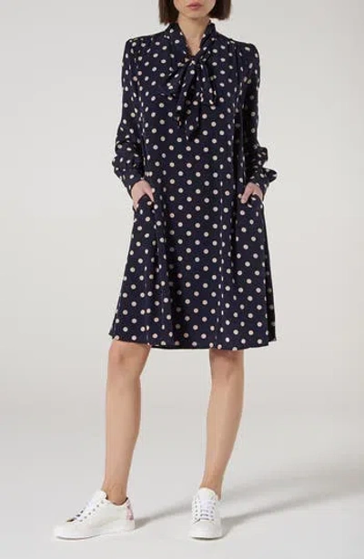 Lk Bennett Evia Long Sleeve Silk Dress In Blue