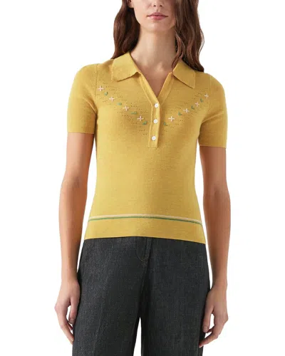 Lk Bennett Fiona Embroidered Knit Polo Top In Yellow