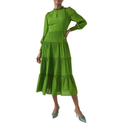 Lk Bennett Flora Chevron Bracelet Sleeve Silk Blend Dress In Green