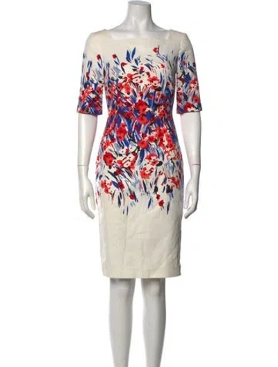 Pre-owned Lk Bennett Floral Print Knee-length Dress In White