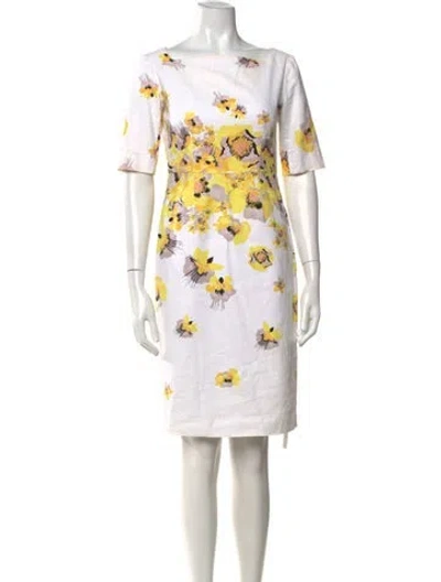 Pre-owned Lk Bennett Floral Print Knee-length Dress In Yellow
