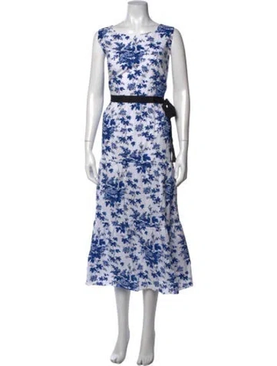 Pre-owned Lk Bennett Floral Print Long Dress In Blue/white