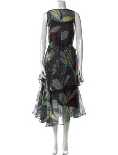 Pre-owned Lk Bennett Floral Print Long Dress In Green
