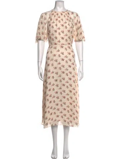 Pre-owned Lk Bennett Floral Print Long Dress In White