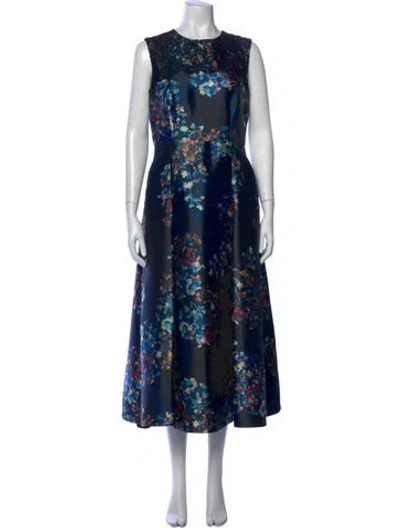 Pre-owned Lk Bennett Floral Print Midi Length Dress In Black