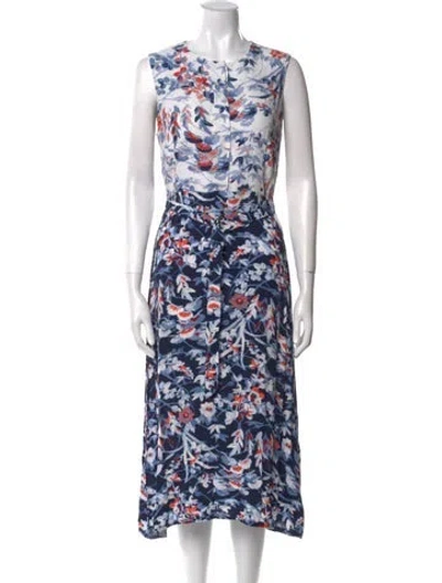 Pre-owned Lk Bennett Floral Print Midi Length Dress In Blue