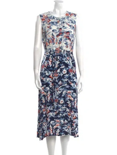 Pre-owned Lk Bennett Floral Print Midi Length Dress In Blue