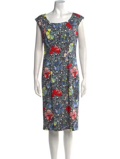 Pre-owned Lk Bennett Floral Print Midi Length Dress In Blue