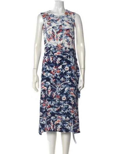 Pre-owned Lk Bennett Floral Print Midi Length Dress In Blue