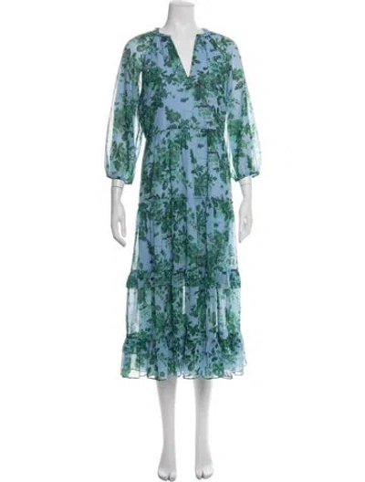 Pre-owned Lk Bennett Floral Print Midi Length Dress In Blue