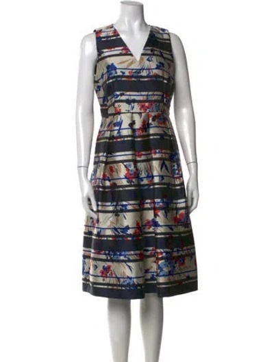 Pre-owned Lk Bennett Floral Print Midi Length Dress In Blue