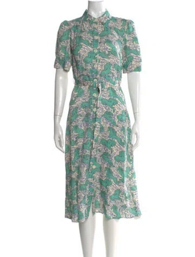 Pre-owned Lk Bennett Floral Print Midi Length Dress In Green