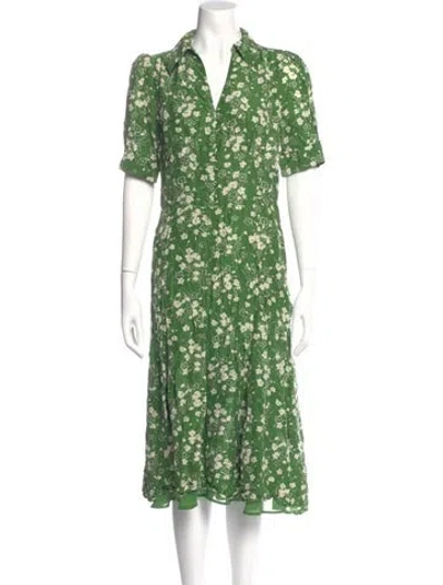 Pre-owned Lk Bennett Floral Print Midi Length Dress In Green