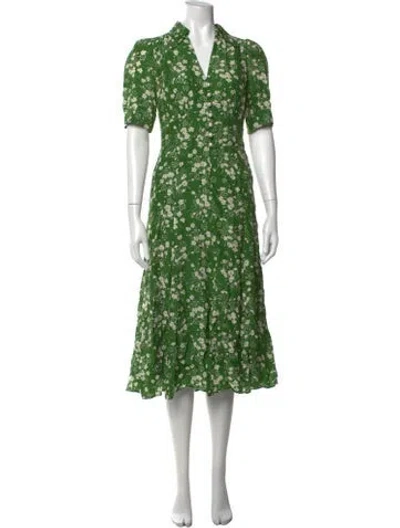 Pre-owned Lk Bennett Floral Print Midi Length Dress In Green