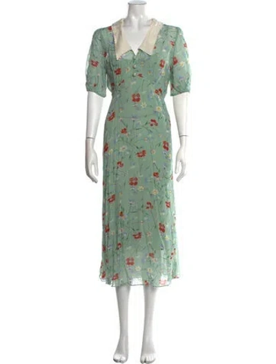 Pre-owned Lk Bennett Floral Print Midi Length Dress In Green