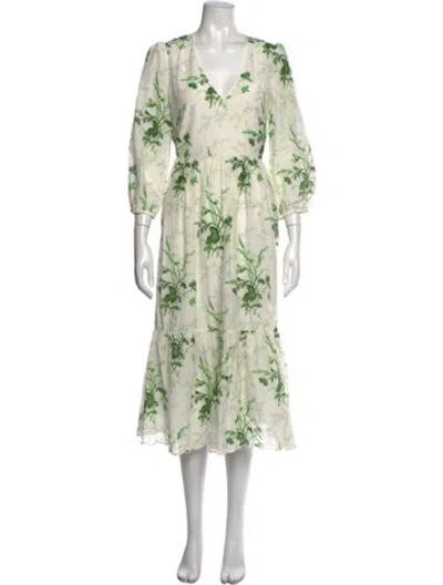 Pre-owned Lk Bennett Floral Print Midi Length Dress In Green
