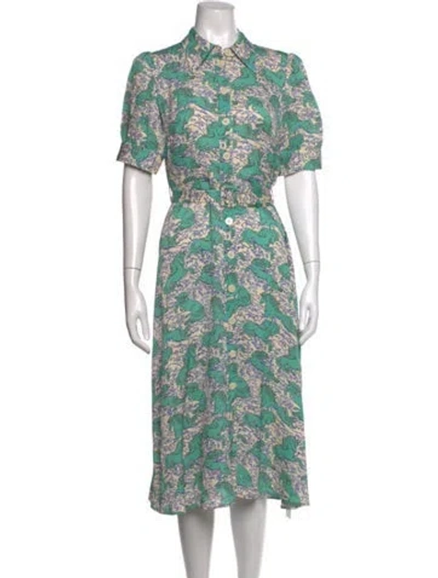 Pre-owned Lk Bennett Floral Print Midi Length Dress In Green
