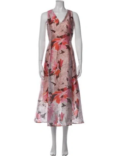 Pre-owned Lk Bennett Floral Print Midi Length Dress In Orange