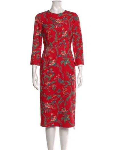 Pre-owned Lk Bennett Floral Print Midi Length Dress In Red