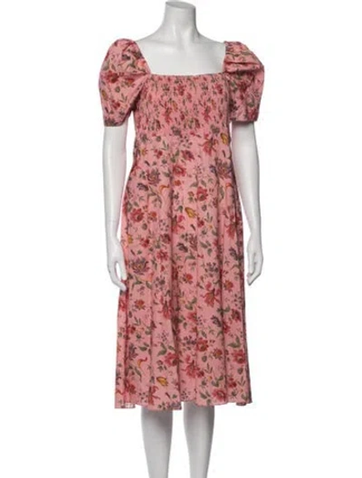 Pre-owned Lk Bennett Floral Print Midi Length Dress In Red