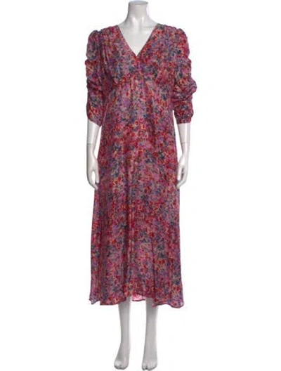 Pre-owned Lk Bennett Floral Print Midi Length Dress In Red