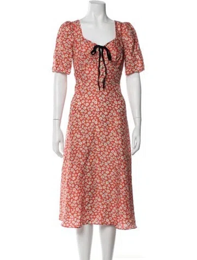 Pre-owned Lk Bennett Floral Print Midi Length Dress In Red