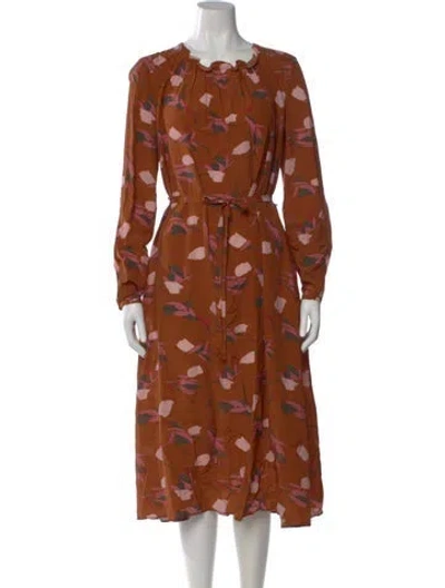 Pre-owned Lk Bennett Floral Print Midi Length Dress W/ Tags In Brown/orange