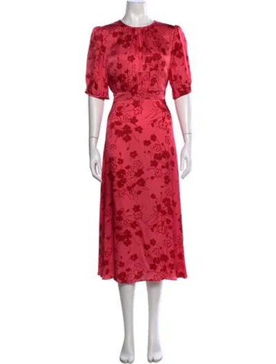 Pre-owned Lk Bennett Floral Print Midi Length Dress W/ Tags In Red