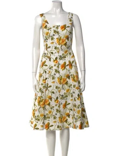 Pre-owned Lk Bennett Floral Print Midi Length Dress In Yellow