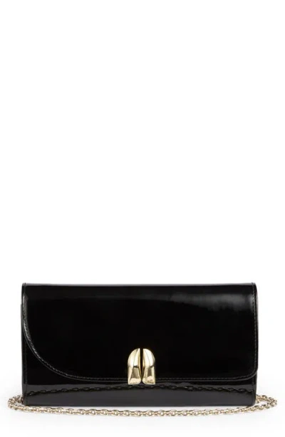 Lk Bennett Florence Curve Flap Leather Clutch In Black