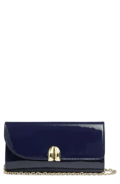 Lk Bennett Florence Curve Flap Leather Clutch In Blue