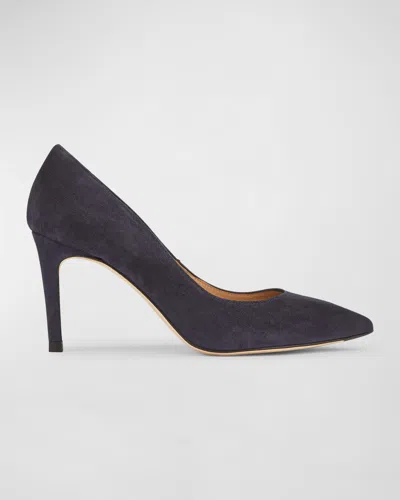 Lk Bennett Womens Blu-navy Fern Pointed-toe Suede Heeled Courts