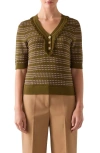 Lk Bennett Fran Fringe Short Sleeve Henley Sweater In Green