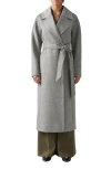 Lk Bennett Francine Belted Longline Merino Wool Coat In Gray